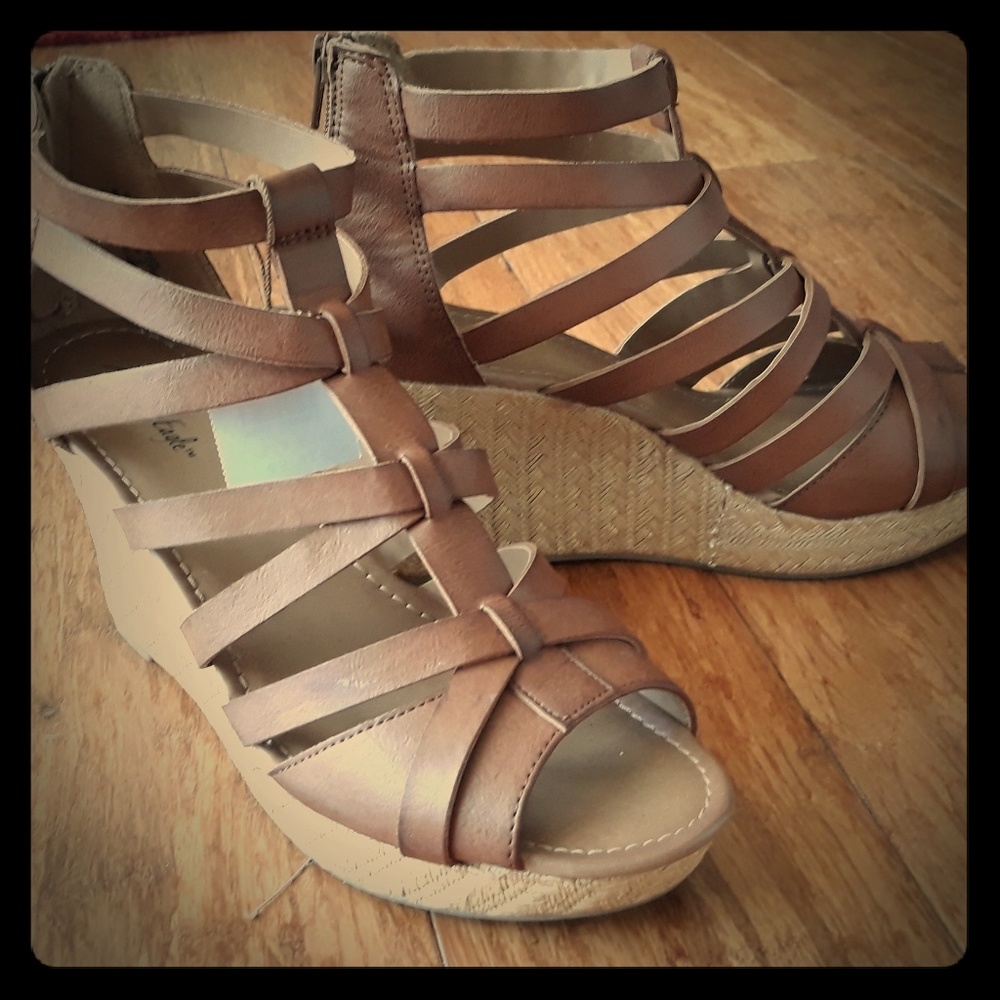 Strappy wedge open toe espadrilles sandle